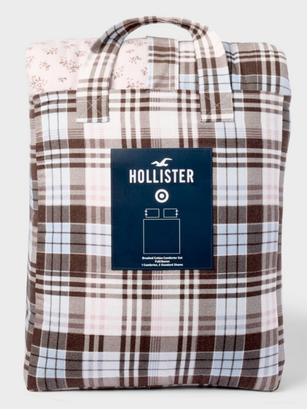 Twin/Twin Extra Long Reversible Cotton Comforter Set Pink Plaid Hollister